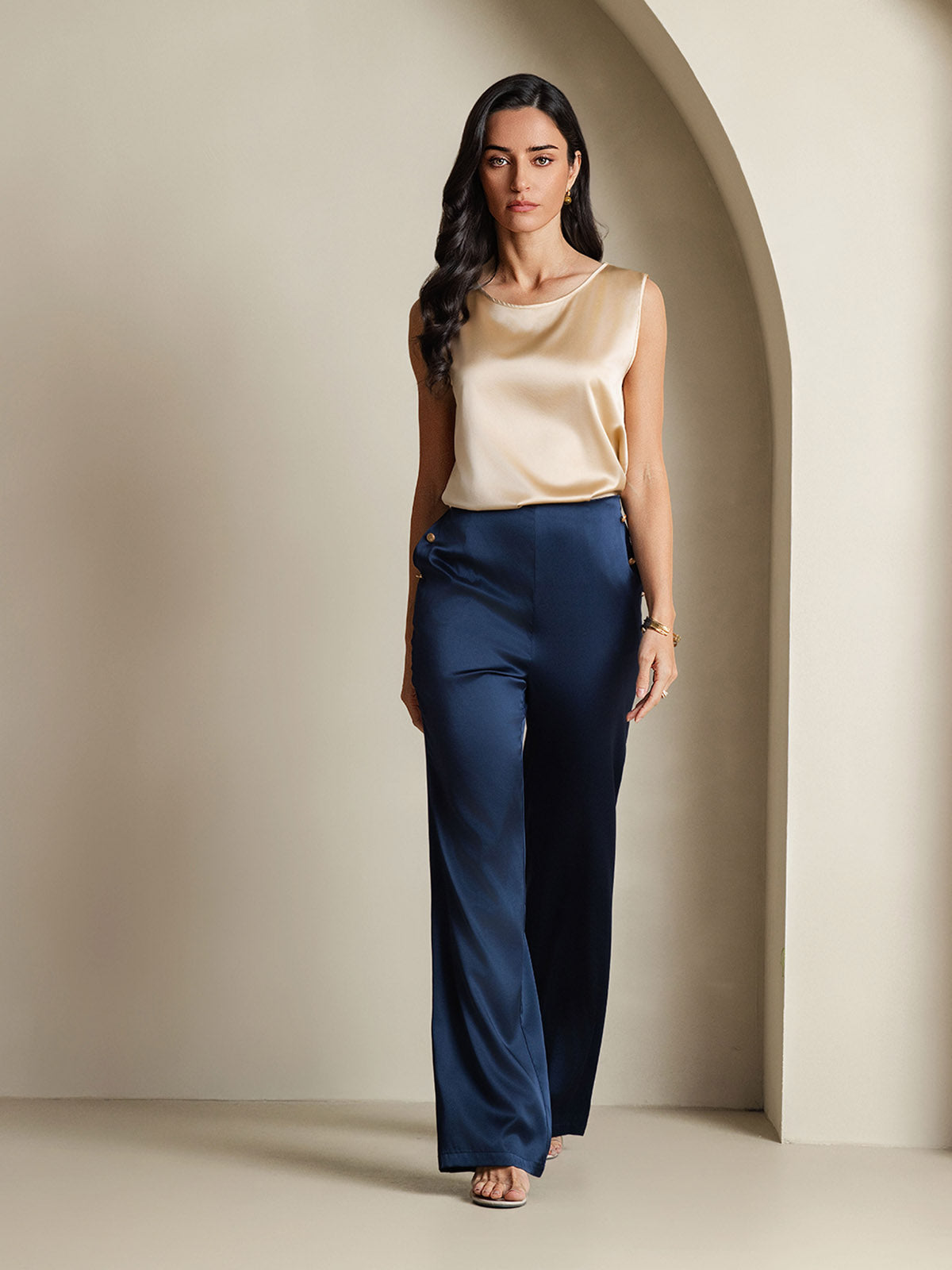 [Champagne] SilkSilky-CA 19Momme Silk Round Neck Camisole 006