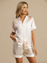 [White] SilkSilky-CA Short Sleeve Lapel Collar Women's Pajamas 003