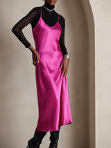 [Rose Red] SilkSilky-CA Spaghetti Strap V Neck Dress 006