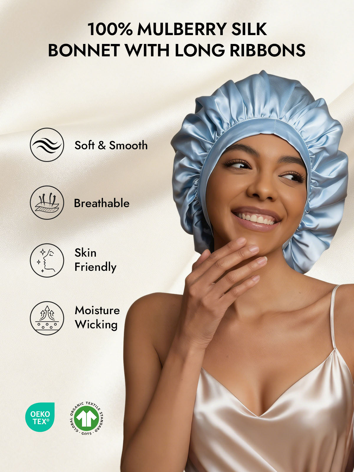 [Light Blue] SilkSilky-CA Pure Silk Sleep Cap 002