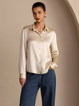 [Brown Rice] SilkSilky-CA Long Sleeve Lapel Collar Women's Shirt 001