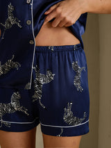 [Navy Zebra] SilkSilky-CA Short Sleeve Lapel Collar Women's Pajamas 005