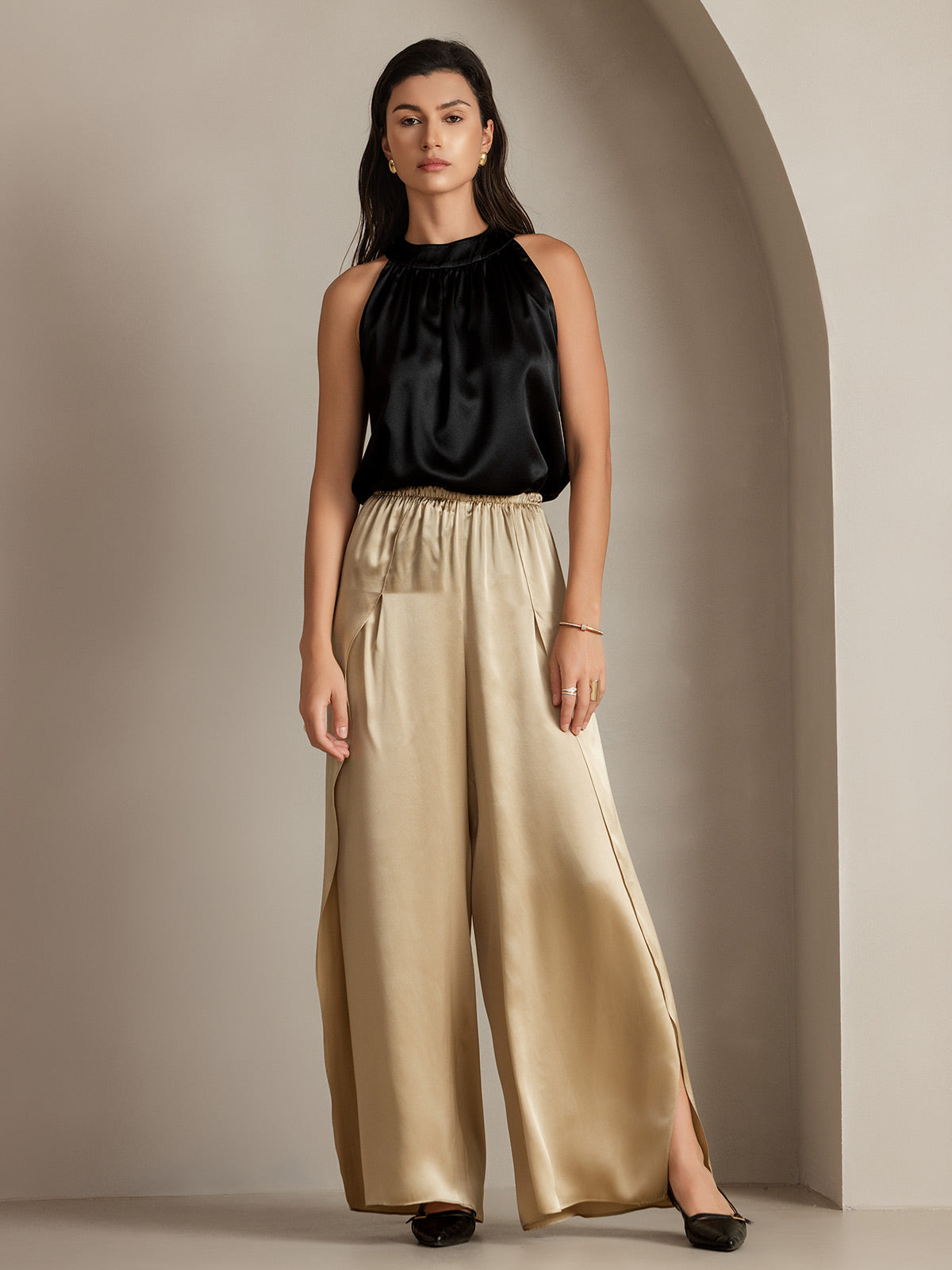 [Champagne] SilkSilky-CA 19Momme Silk Split Women's Pants 013