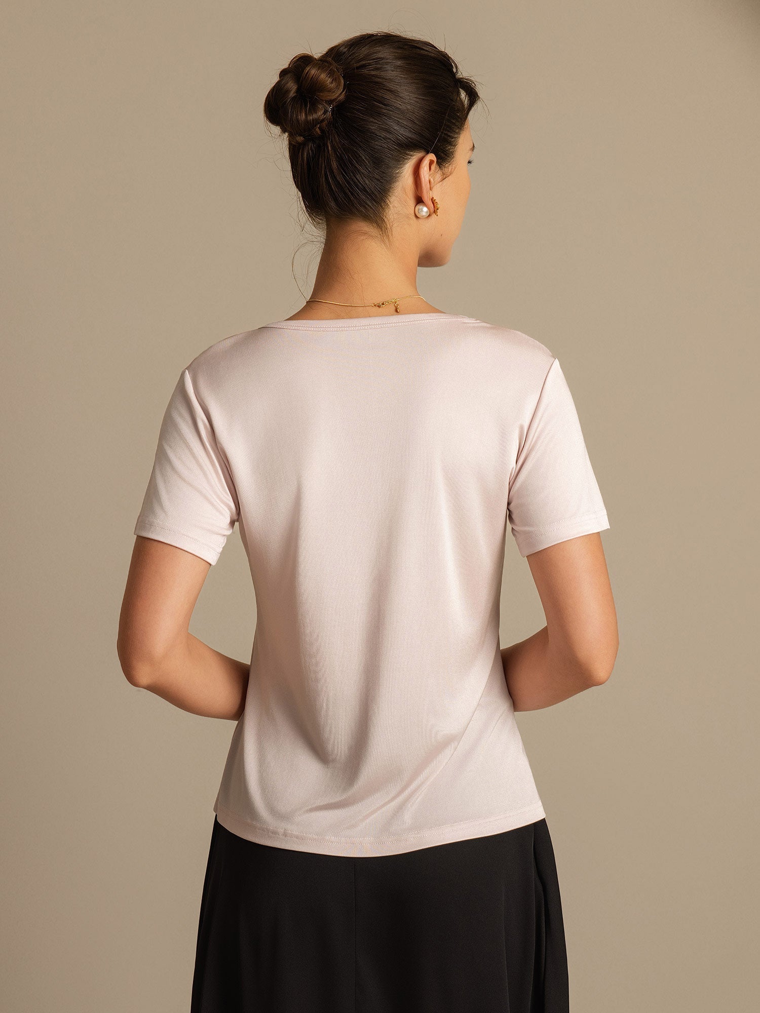 [Light Pink] SilkSilky-CA Silk Knitted Round Neck Women's T-Shirt 002,