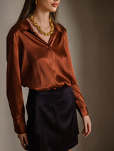 [Caramel] SilkSilky-CA Long Sleeve Lapel Collar Women's Shirt 001