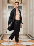 SilkSilky CA Pure Silk 3/4 Sleeve Deep V Neck Men's Robe Black 004