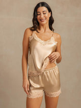 [Champagne] SilkSilky-CA Spaghetti Strap V Neck Camisole Set 001
