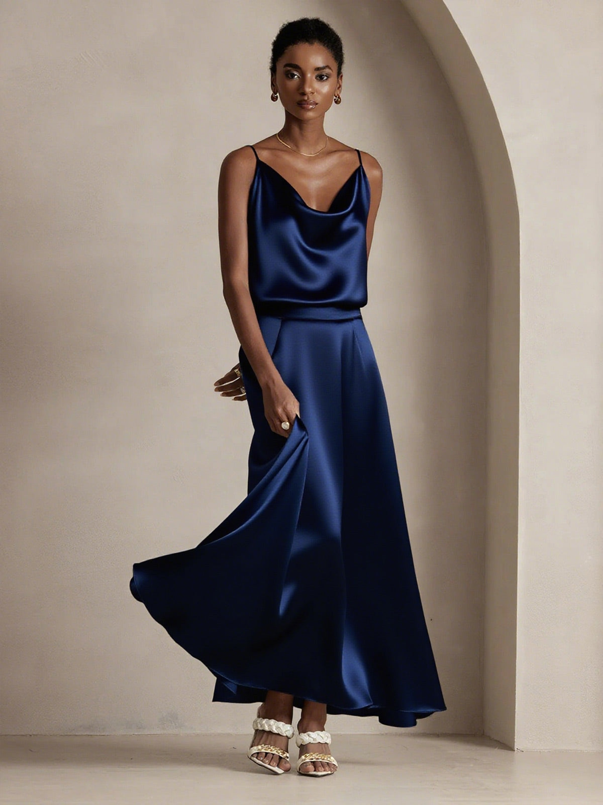 [Dark Blue] SilkSilky-CA 19Momme Silk Skirt 003