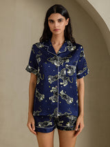 [Navy Lion] SilkSilky-CA Short Sleeve Notch Collar Women's Pajamas 001