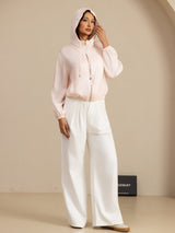 [Pink] SilkSilky-CA 18Momme Silk Satin Surah Long Sleeve Stand Collar Women's Outerwear 007