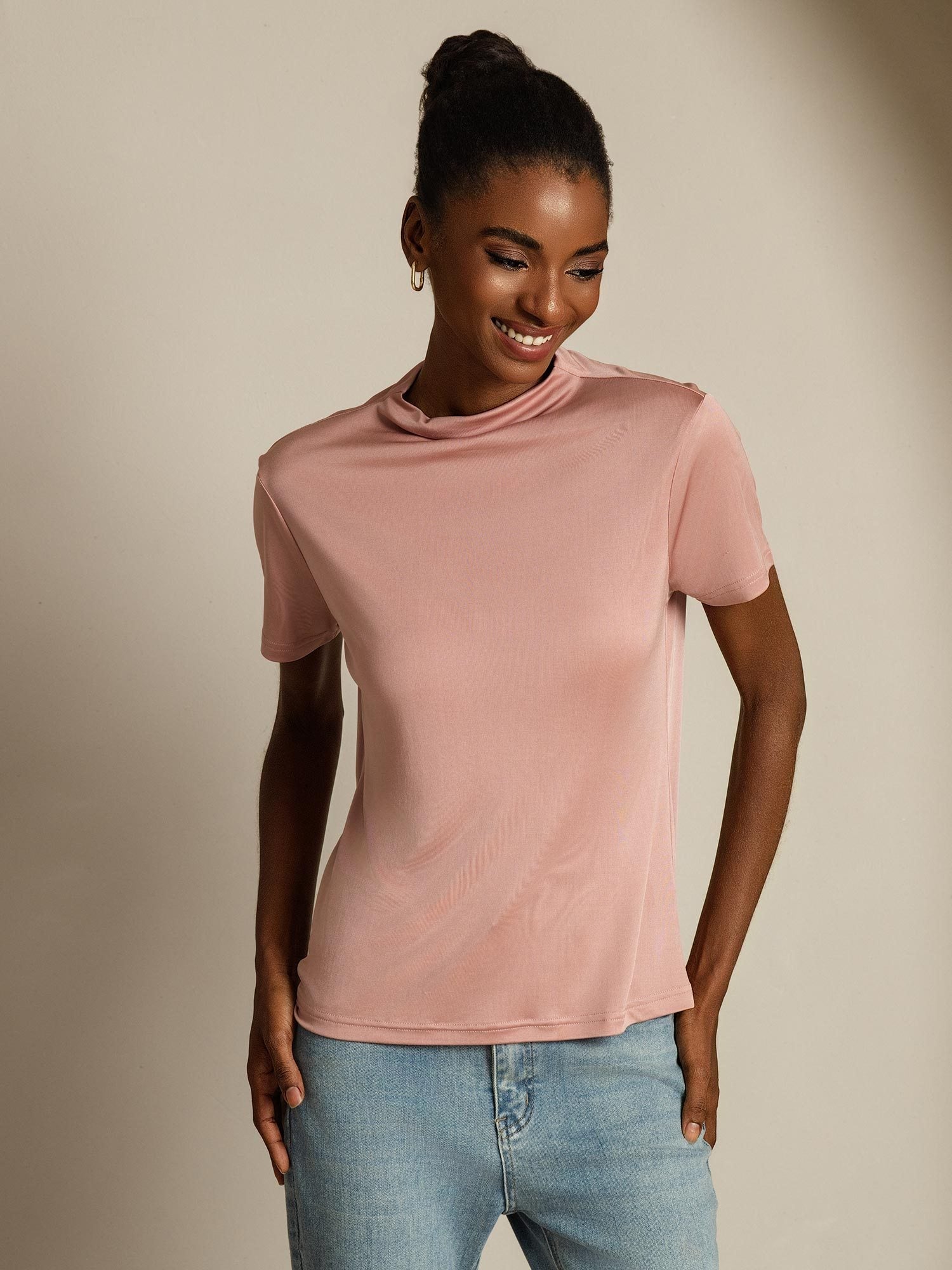 [Pink] SilkSilky-CA Pure Silk Collar Women's T-Shirt 003