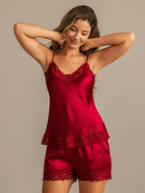 [Wine] SilkSilky-CA Spaghetti Strap V Neck Camisole Set 005