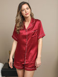 SilkSilky-CA Pure Silk Short Sleeve Lapel Women's Pajamas Wine 001