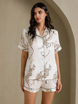 [White Cheetah] SilkSilky-CA Short Sleeve Notch Collar Women's Pajamas 004