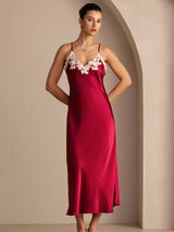 [Wine] SilkSilky-CA Spaghetti Strap V Neck Dress 007