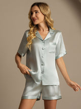 [Light Blue] SilkSilky-CA Pure Silk Notch Collar Women's Pajamas 001,