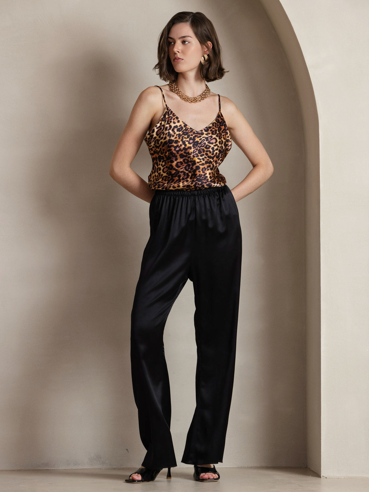 [Leopard] SilkSilky-CA Pure Silk V Neck Camisole 005