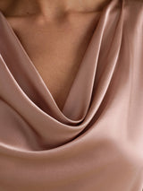 [Tuscany] SilkSilky-CA Short Sleeve Cowl Neck Women's Blouse 004