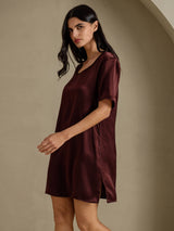 [Brown] SilkSilky-CA Half Sleeve V Neck Nightgown 005