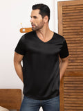 SilkSilky CA Pure Silk Short Sleeve V Neck Men's T Shirt Black 005