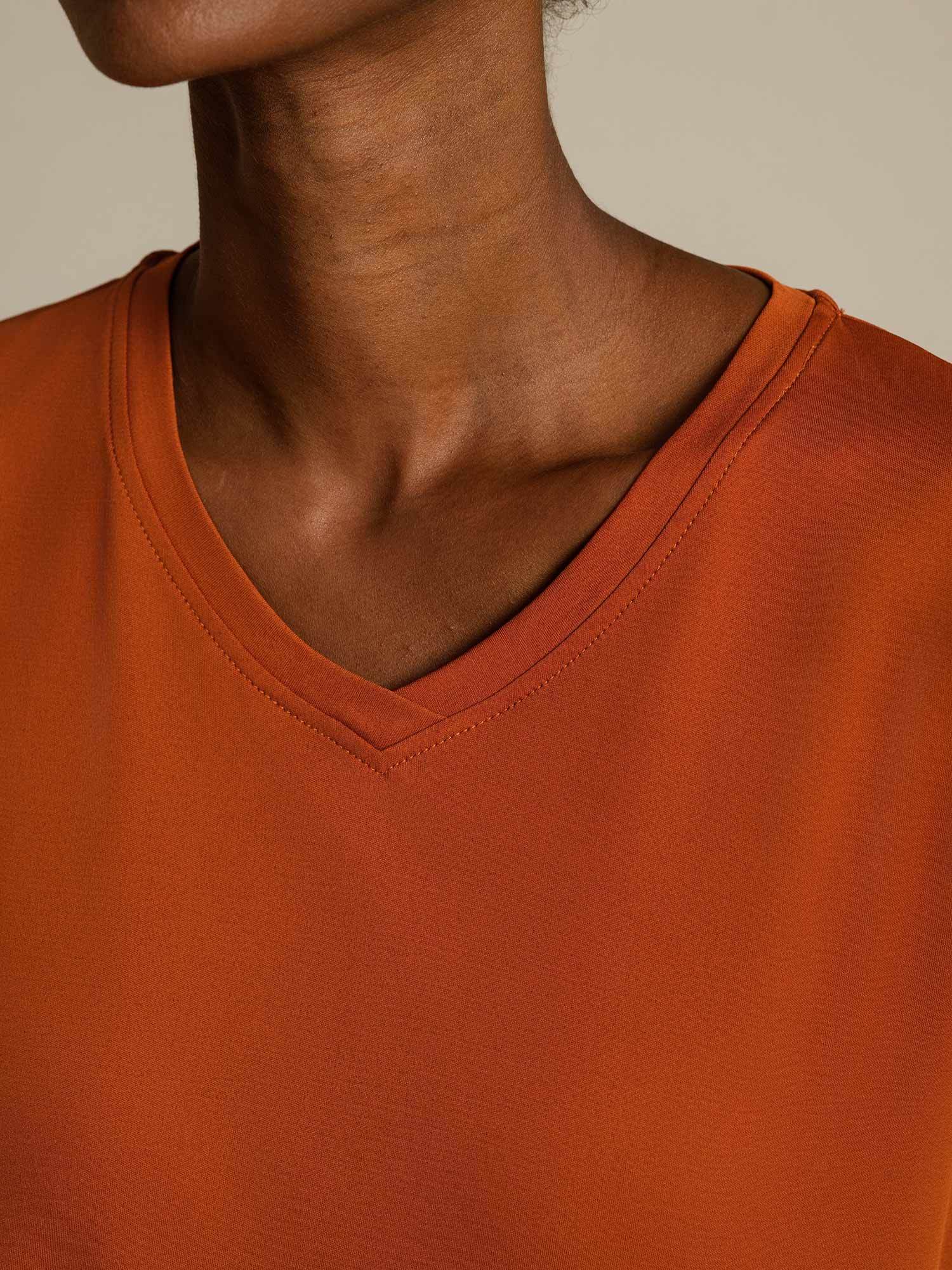 [Orange] SilkSilky-CA Pure Silk V Neck Women's T-Shirt 004
