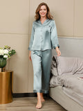 SilkSilky CA Pure Silk Long Sleeve Lapel Women's Pajamas LightBlue 002