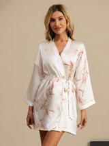 [White] SilkSilky-CA 3/4 Sleeve Women's Robe 003
