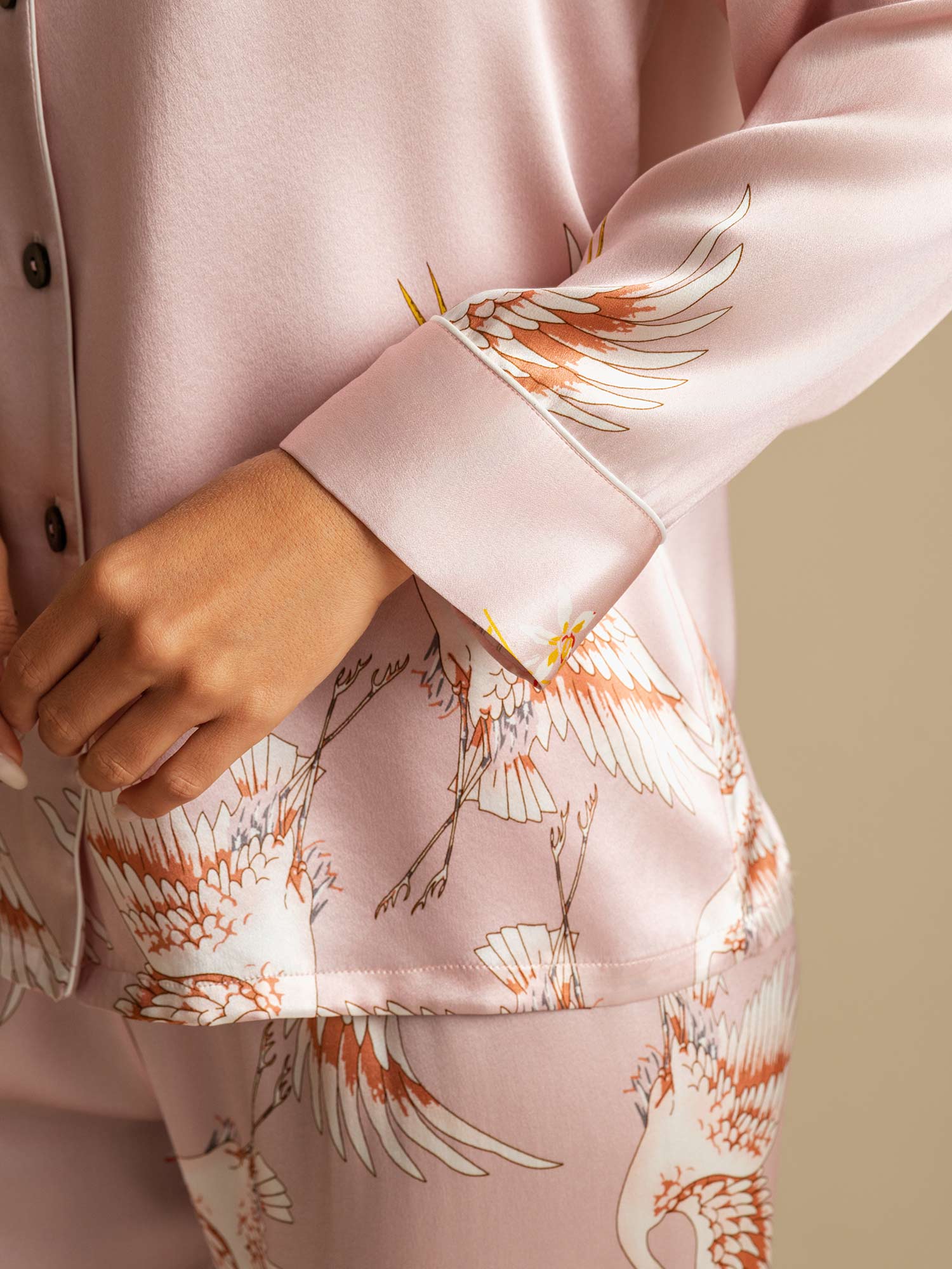 [Pink] SilkSilky-CA 19Momme Long Sleeve Notch Collar Women's Pajamas 005