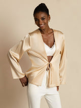 [Champagne] SilkSilky-CA 19Momme Stretch Silk Charmeuse Long Sleeve Women's Outerwear 003