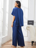 SilkSilky CA Pure Silk Short Sleeve V Neck Women's Pajamas DarkBlue 002