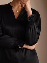 [Black] SilkSilky-CA Long Sleeve Split Women's Blouse 005