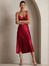 [Wine] SilkSilky-CA Spaghetti Strap V Neck Dress 004
