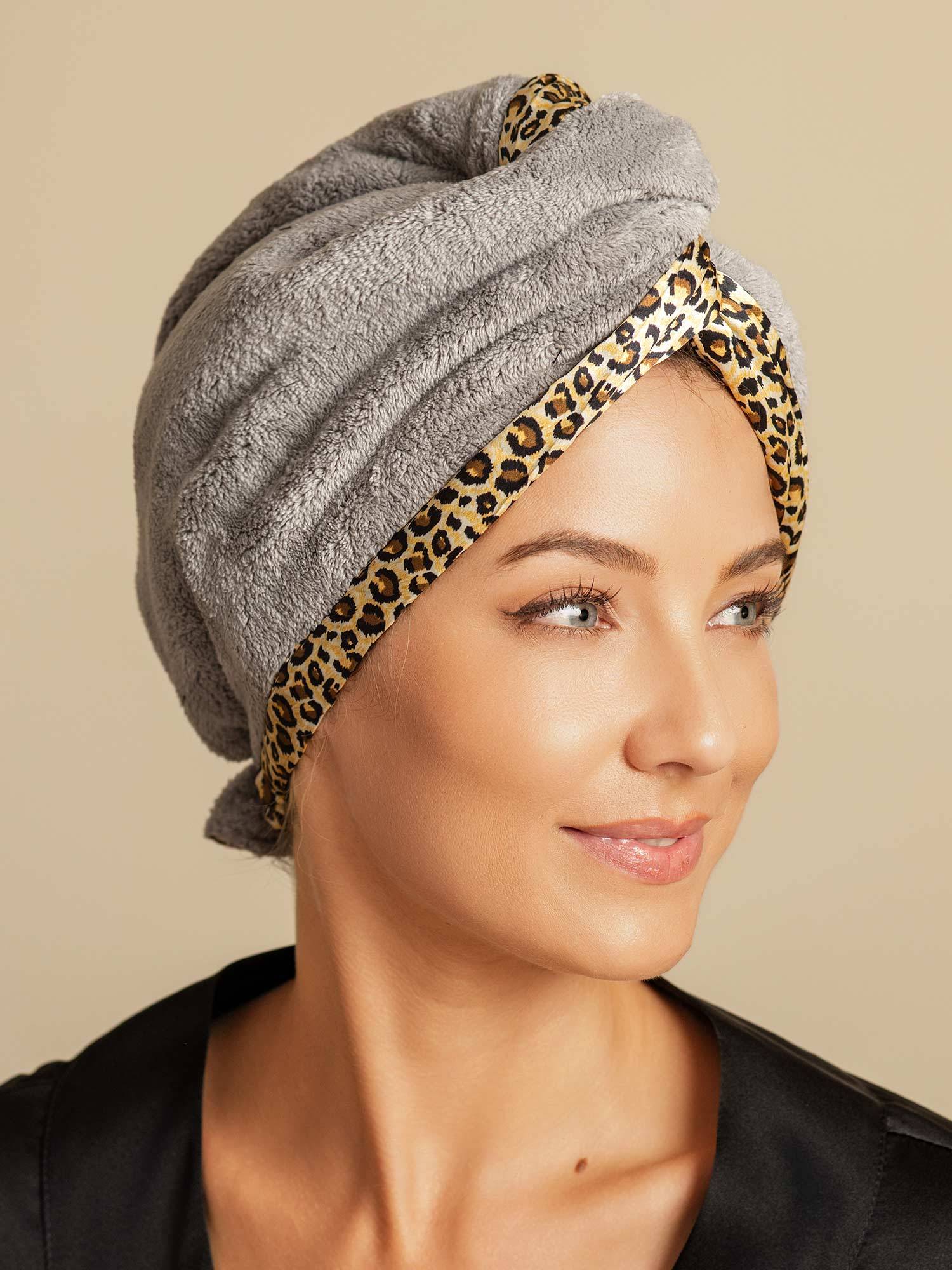 [Leopard] SilkSilky-CA Pure Silk Wrap Hair Towel Wrap 007,