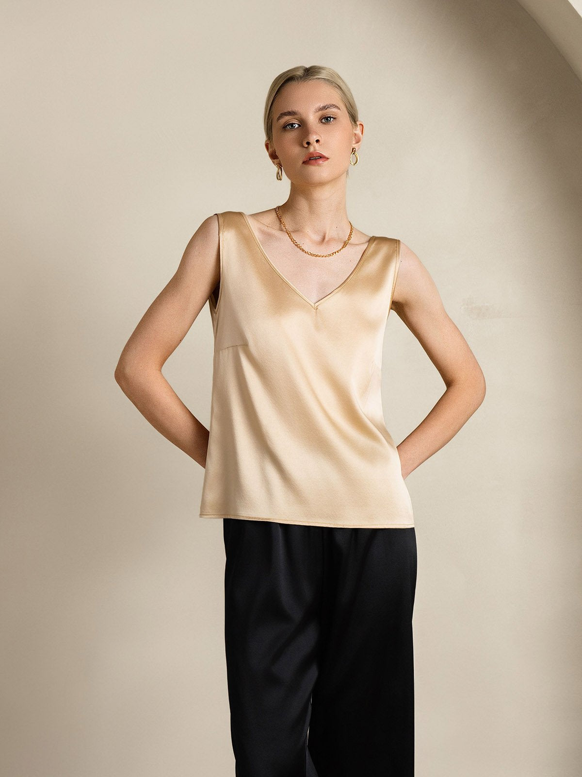 [Champagne] SilkSilky-CA 19Momme Silk V Neck Camisole 005