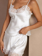 [White] SilkSilky-CA Spaghetti Strap V Neck Camisole Set 004