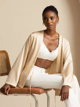 [Champagne] SilkSilky-CA 19Momme Stretch Silk Charmeuse Long Sleeve Women's Outerwear 001