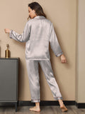 SilkSilky CA Long Sleeve Lapel Women's Pajamas Silver 002