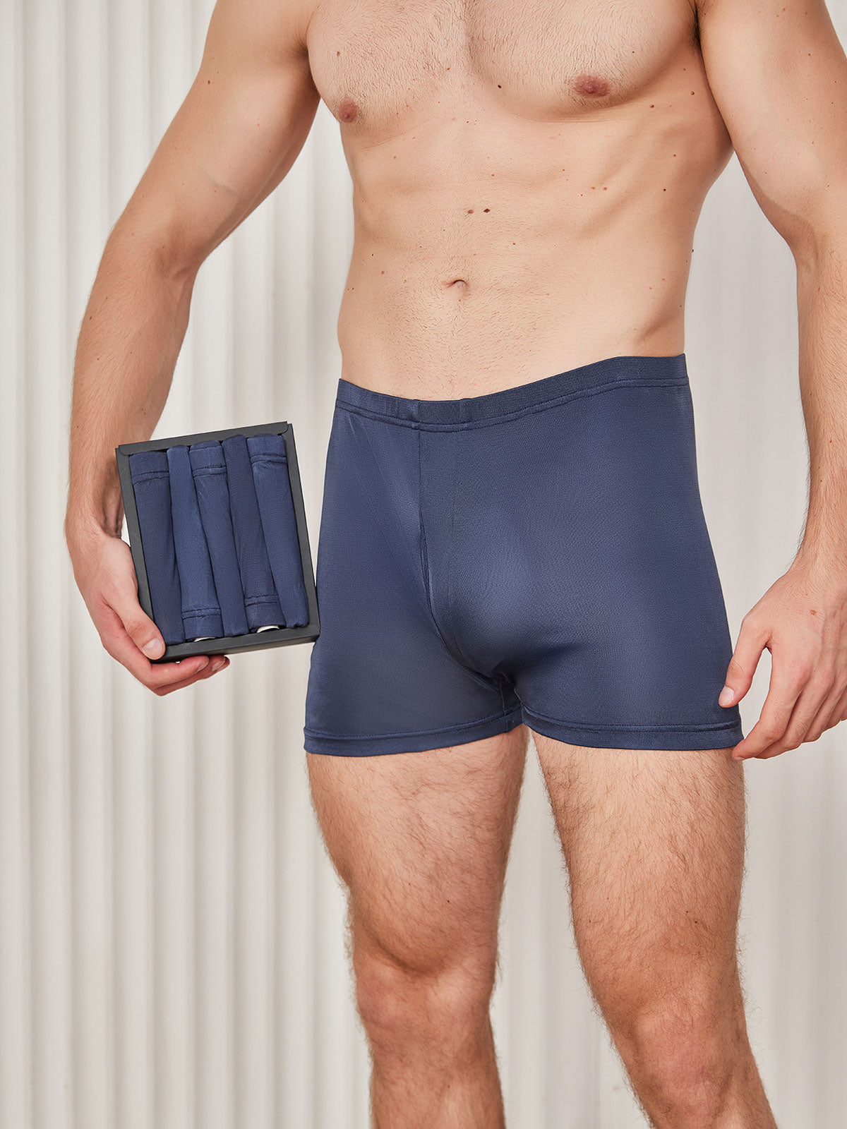 [Dark Blue] SilkSilky-CA 100% Silk Jersey Men's Underwear 001