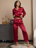 SilkSilky CA Pure Silk Long Sleeve Lapel Women's Pajamas Wine 004