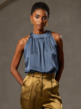 [Real Teal] SilkSilky-CA Sleeveless Halter Women's T-Shirt 001