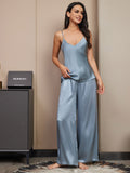 SilkSilky CA Pure Silk Sleeveless V Neck Camisole Set GrayishBlue 001