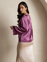 [Deep Purple] SilkSilky-CA Long Sleeve Boat Neck Blouse 002