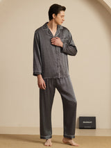 [Black Ginkgo] SilkSilky-CA 19Momme Long Sleeve Notch Collar Men's Pajamas 006