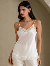 [White] SilkSilky-CA Spaghetti Strap V Neck Camisole 001