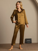 [Brown] SilkSilky-CA Long Sleeve Lapel Collar Women's Pajamas 006