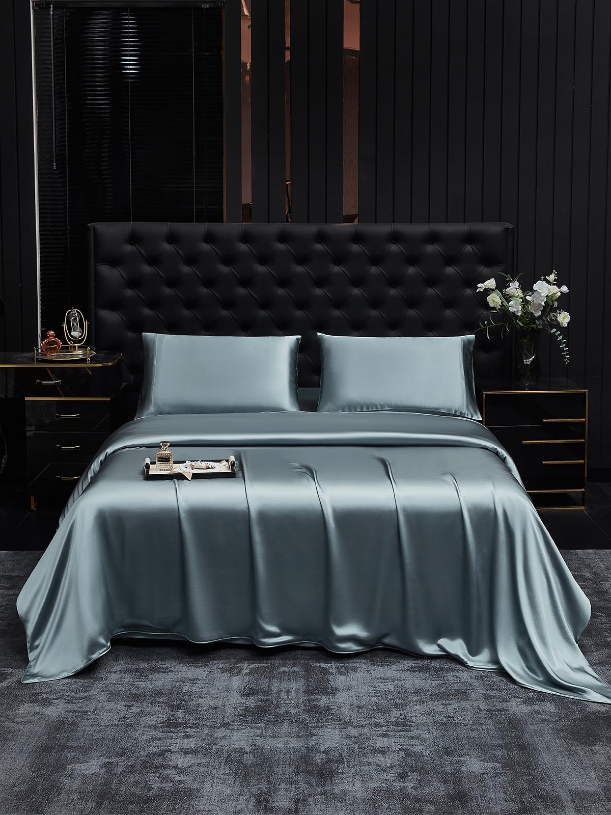 [Grayish Blue] SilkSilky-CA 22Momme Pure Silk Bedding Set 001