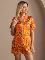 [Orange Dog] SilkSilky-CA Short Sleeve Lapel Collar Women's Pajamas 005