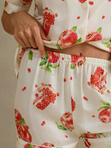 [White Pomegranate] SilkSilky-CA Short Sleeve Notch Collar Women's Pajamas 005