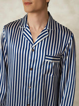 [Navy Stripe] SilkSilky-CA 19Momme Pure Silk Mens Pajamas 006,