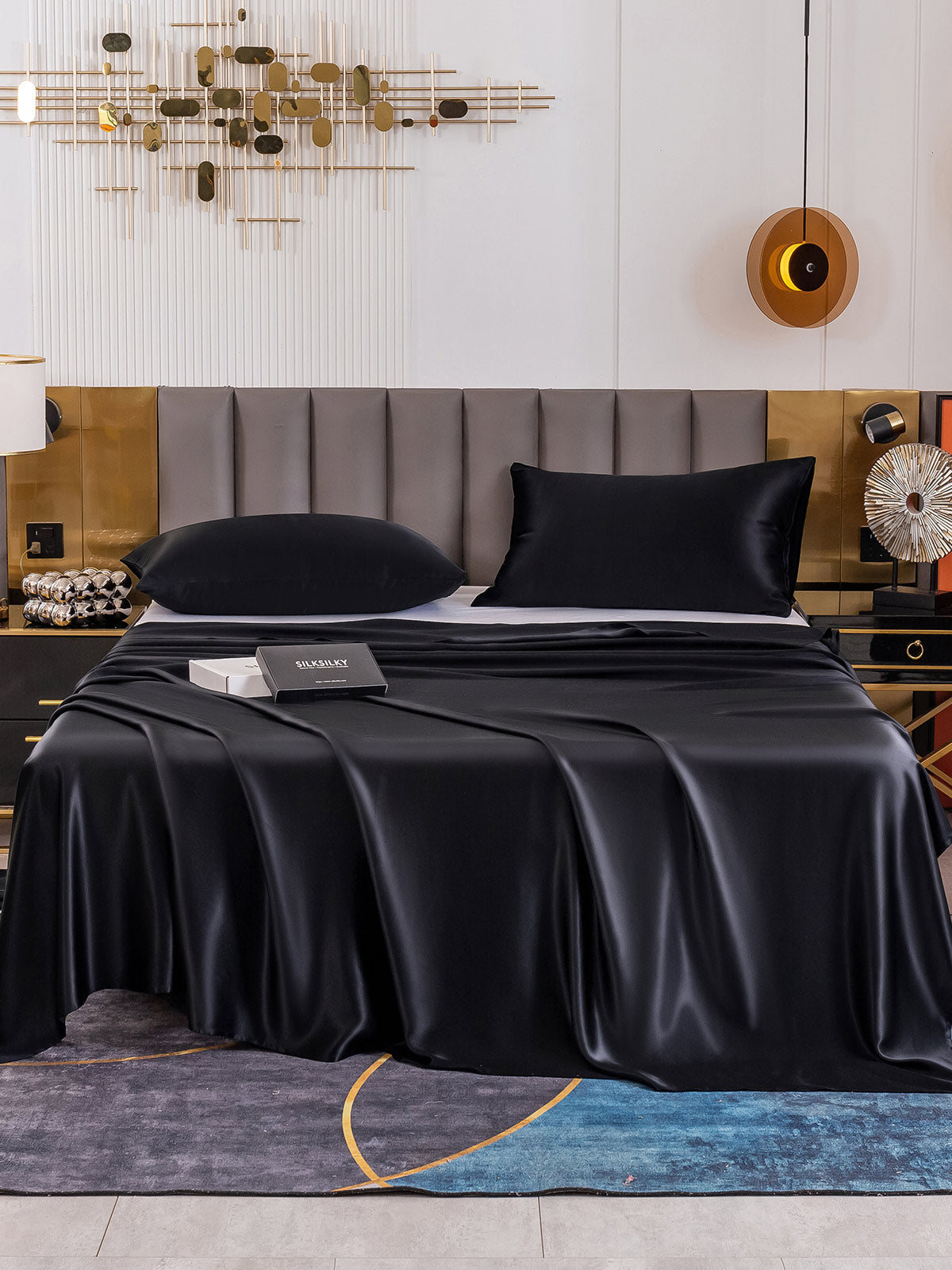 SilkSilky CA 19Momme Pure Silk Bedding Set Black 002